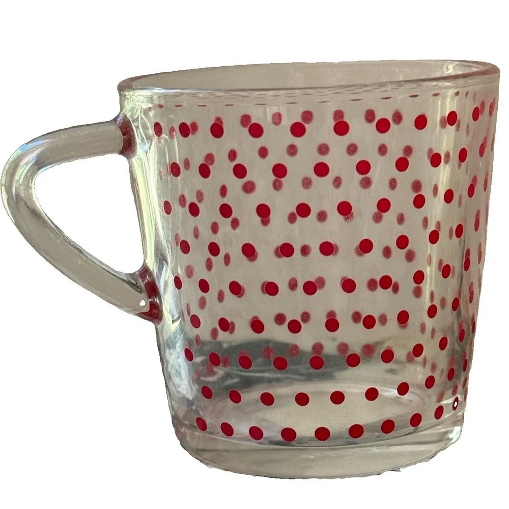 IKEA Red Polka Dot Glass Coffee Mugs 18314 Made in France Vintage Set of 4 NOS